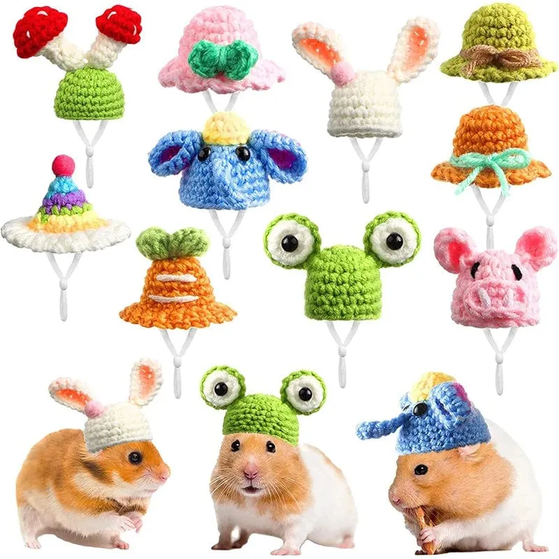 Süße handgemachte Strickmütze Hamster Dekoration Streifenhörnchen Meerschweinchen Hamster Zubehör Hamster Spielzeug Hamsterbedarf Kleine Haustiermütze