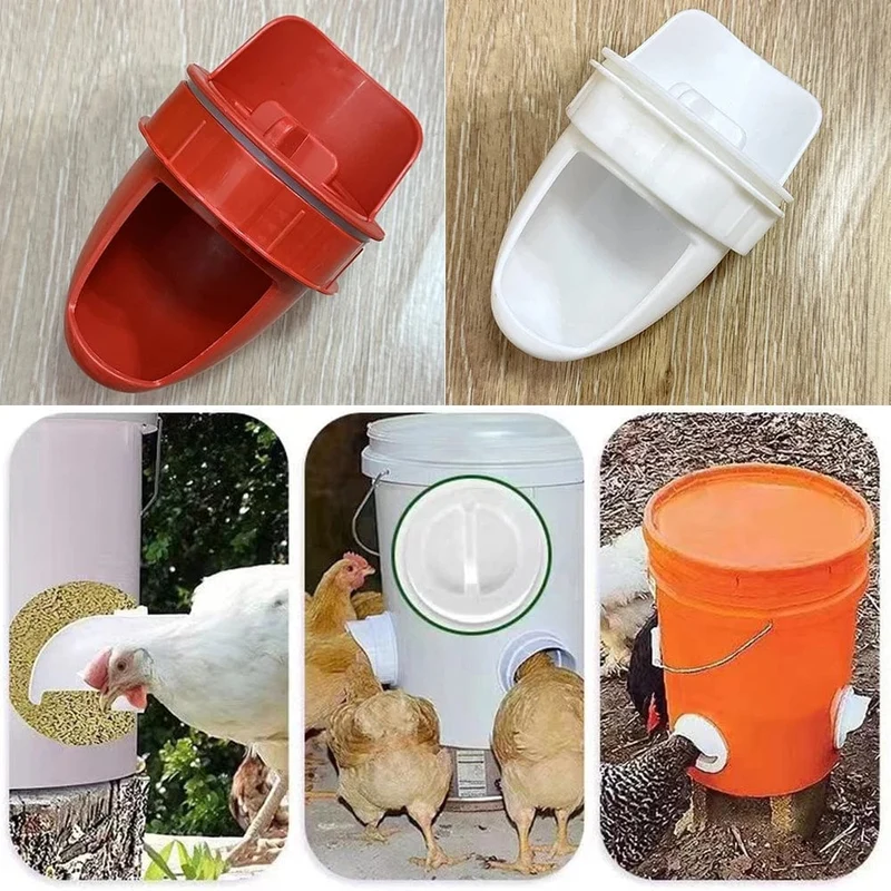 Hühnerfutterstation, Geflügelfütterungszubehör, DIY, regensicher, Geflügelfutterstation, Schwerkraftfutter-Set für Eimer, Fässer, Behälter, Tröge