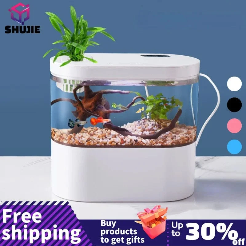 Desktop-kreatives Mini-Aquarium mit biochemischem Filtersystem und LED-Licht, Betta Fish, ökologischer Wasserkreislauf
