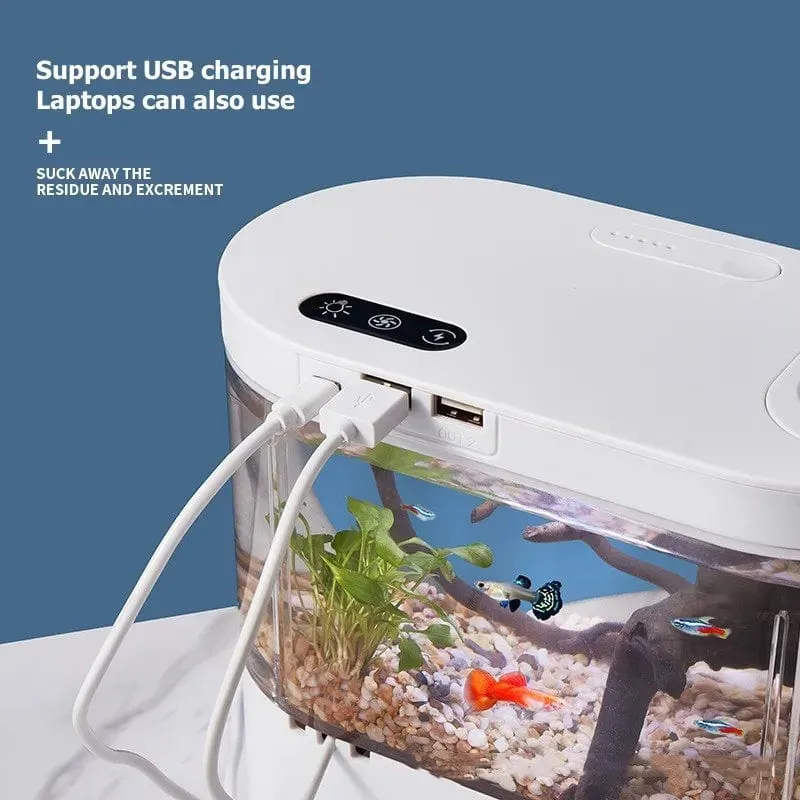 Desktop-kreatives Mini-Aquarium mit biochemischem Filtersystem und LED-Licht, Betta Fish, ökologischer Wasserkreislauf