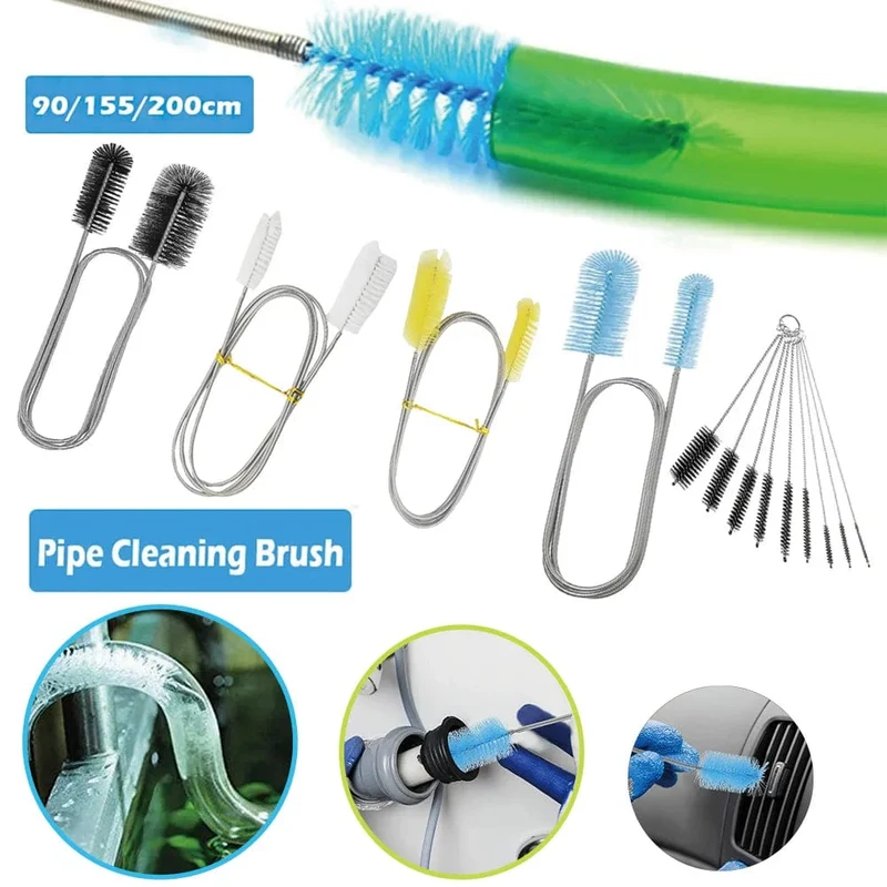 90/155/200 CM Aquarium Reinigungsbürste für Schlauch Luftschlauch Edelstahl Flexible Doppelseitige Rohrbürste Aquarium Zubehör