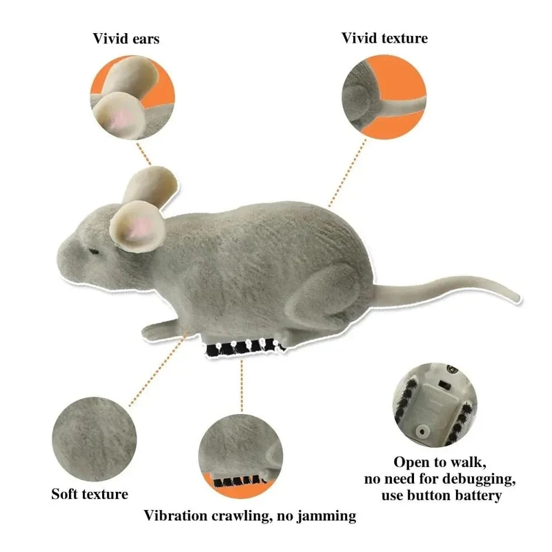 Elektrisches Mausspielzeug für Katzen, automatischer Fluchtroboter, Vibration, Krabbeln, batteriebetriebene Plüschmaus, Spielzeug für die Interaktion mit Haustieren