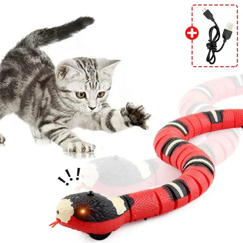 Katzenspielzeug mit intelligentem Sensor, interaktives automatisches elektronisches Katzenspielzeug mit Schlangenmotiv, für den Innenbereich, wiederaufladbar über USB für Katzen und Kätzchen