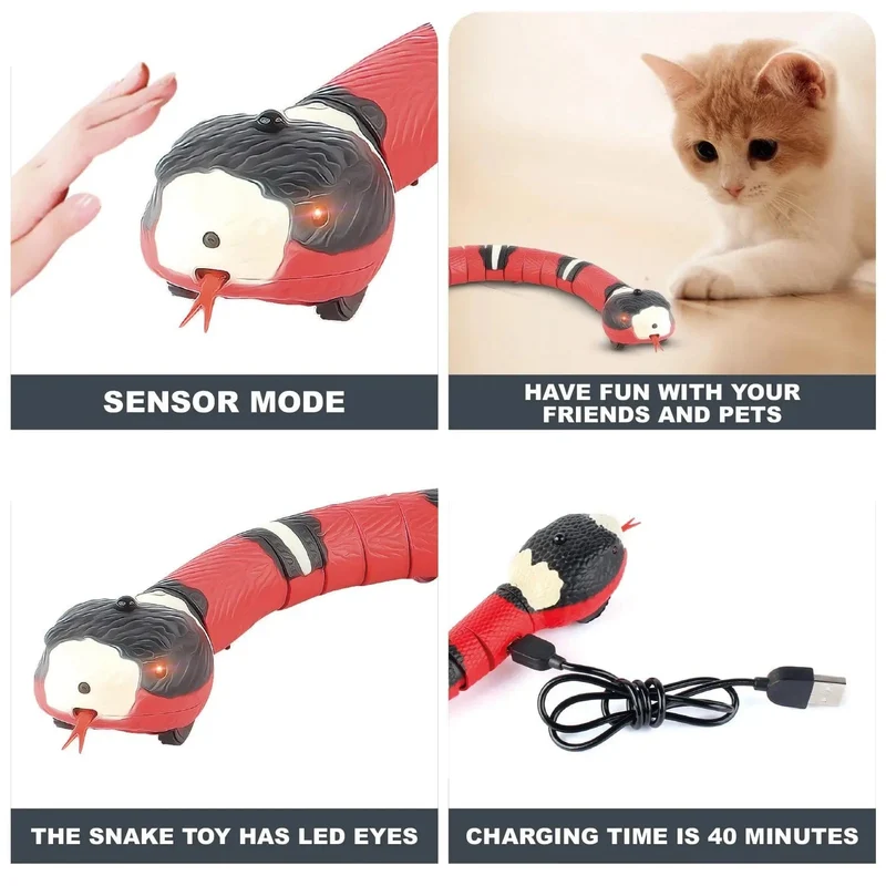 Katzenspielzeug mit intelligentem Sensor, interaktives automatisches elektronisches Katzenspielzeug mit Schlangenmotiv, für den Innenbereich, wiederaufladbar über USB für Katzen und Kätzchen