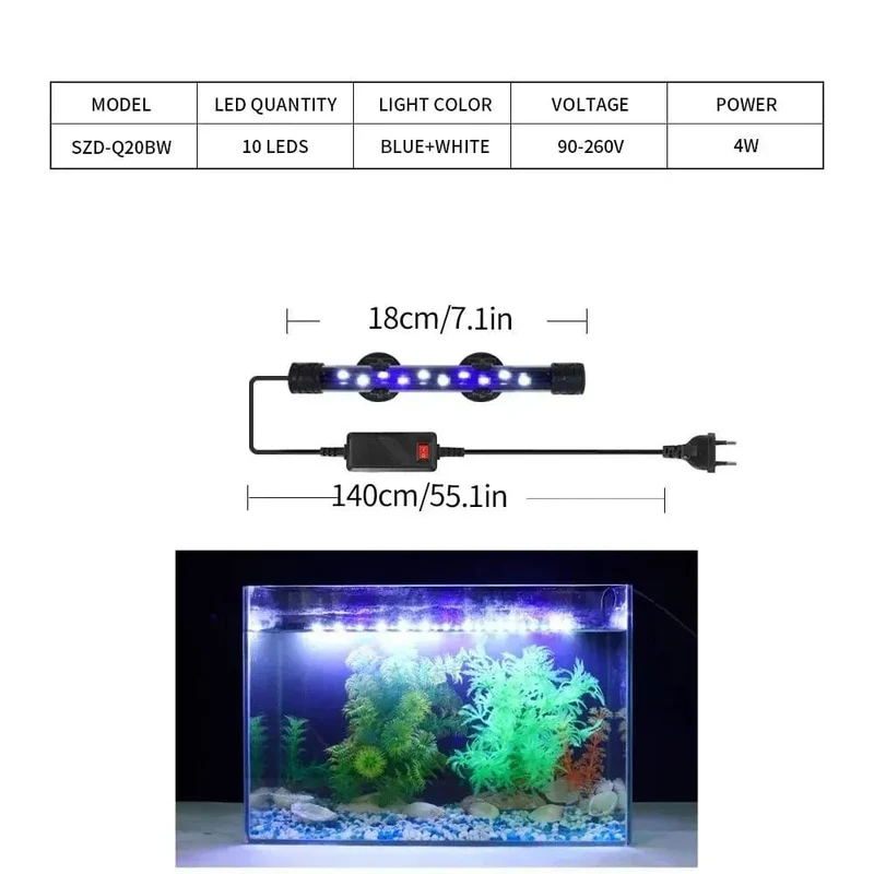 90-260V Aquarium Licht LED Wasserdicht Aquarium Clip Licht Unterwasser Dekor Beleuchtung Tauch Lampe Pflanze Wachsen Lampe 18-58CM