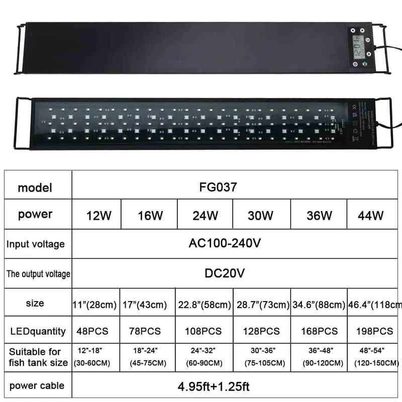 30-60cm Fisch Tank 24/7 Volle Spektrum Beleuchtung LED Licht Aquarium Dekoration Wasserpflanze Wachstum Lampe IP68 Wasserdicht 100V-240V