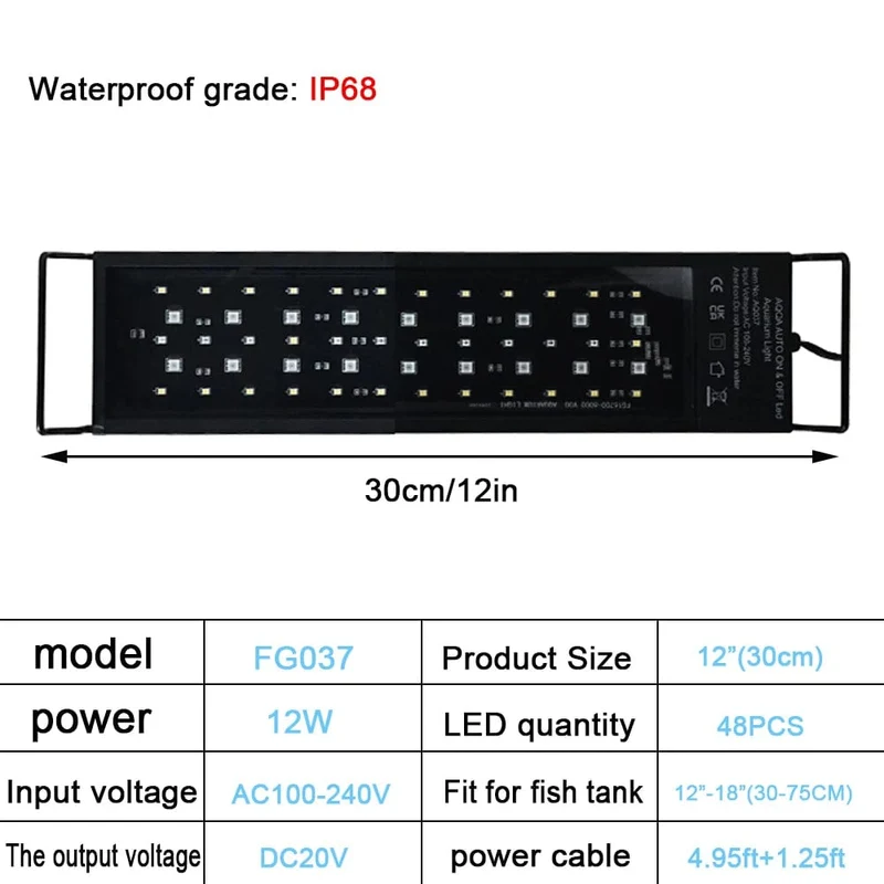 30-60cm Fisch Tank 24/7 Volle Spektrum Beleuchtung LED Licht Aquarium Dekoration Wasserpflanze Wachstum Lampe IP68 Wasserdicht 100V-240V