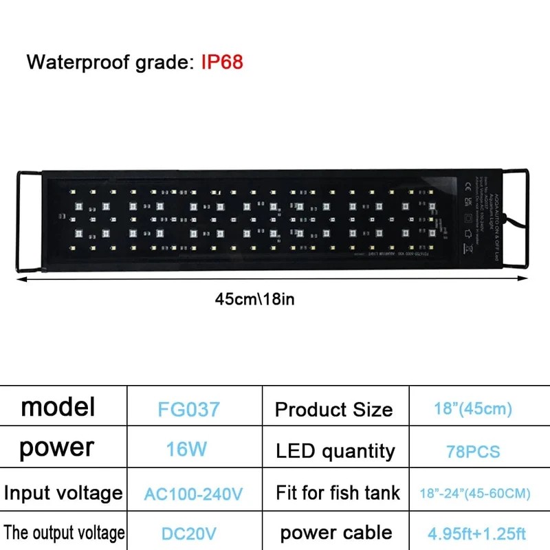 30-60cm Fisch Tank 24/7 Volle Spektrum Beleuchtung LED Licht Aquarium Dekoration Wasserpflanze Wachstum Lampe IP68 Wasserdicht 100V-240V