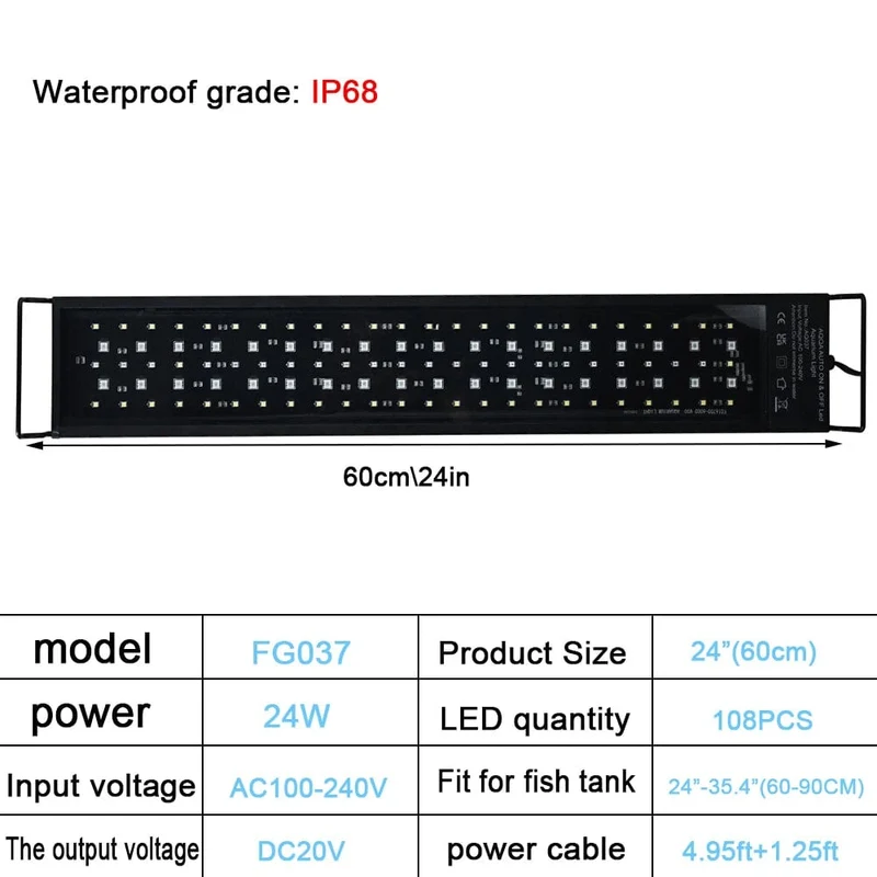 30-60cm Fisch Tank 24/7 Volle Spektrum Beleuchtung LED Licht Aquarium Dekoration Wasserpflanze Wachstum Lampe IP68 Wasserdicht 100V-240V