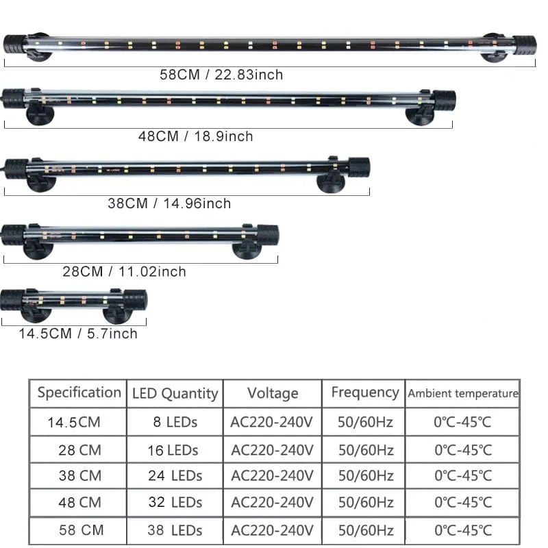 14-58CM Aquarium Licht Aquarium Tauch Licht Lampe Wasserdichte Unterwasser LED Lichter Aquarium Beleuchtung