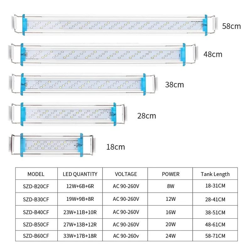 18 ~ 70 CM Super Helle Lampe LED Aquarium Licht Für Wasserpflanze Aquarium Extensible Clip Lampe 90 ~ 260 V