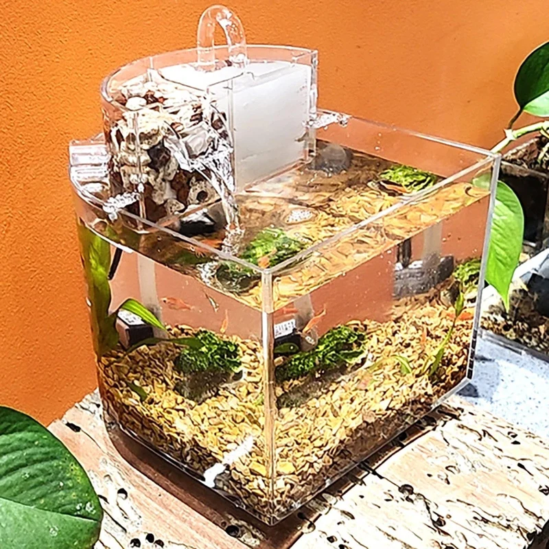 Mini-Aquarium aus Acryl, transparent, Fischhalter, Fischglas, tragbar, Desktop-Aquarium, Betta, tropische Fische, leise Pumpe, Filter, Baumwolle