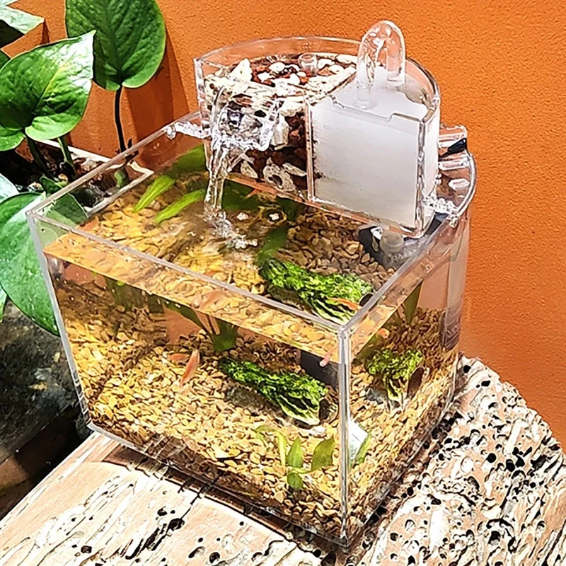 Mini-Aquarium aus Acryl, transparent, Fischhalter, Fischglas, tragbar, Desktop-Aquarium, Betta, tropische Fische, leise Pumpe, Filter, Baumwolle