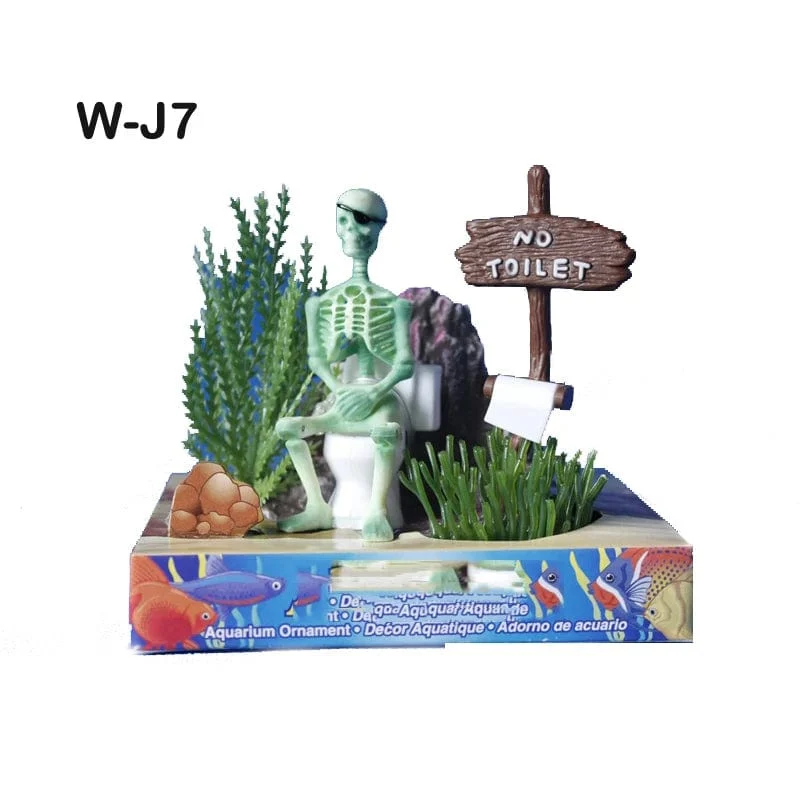 Hot Aquarium Dekoration Skelett auf Toilette Aquarium Ornament Dekor für Aquarium Tank WJ07