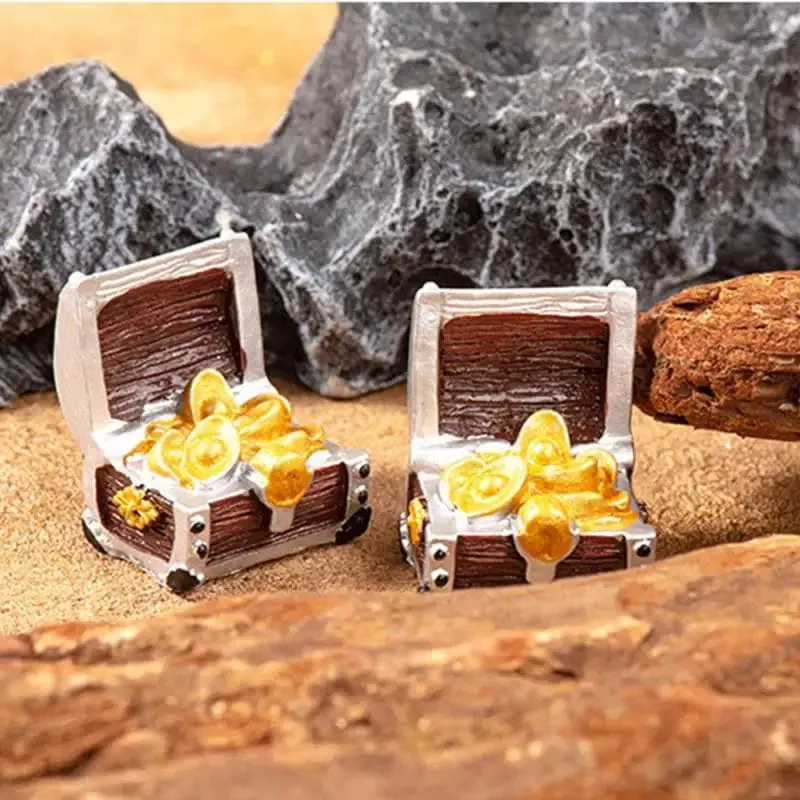 Simulation Schatztruhe Box Antike Kreative Harz Aquarium Landschaft Münzen Fall Figuren Handwerk Geschenke Aquarium Ornamente