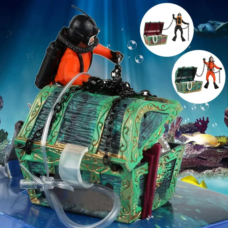 Schatztruhe Aquarium Dekorationen Schatzjäger Aquarium Dekoration Zubehör Taucher Actionfigur Aquarium Ornament