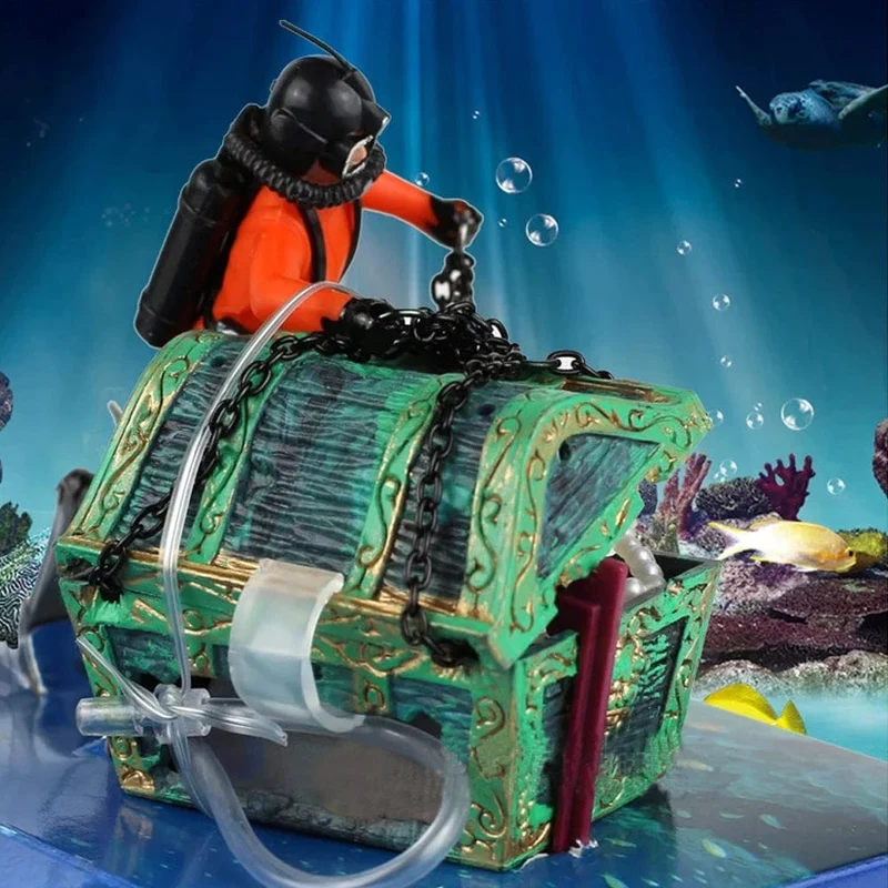 Schatztruhe Aquarium Dekorationen Schatzjäger Aquarium Dekoration Zubehör Taucher Actionfigur Aquarium Ornament