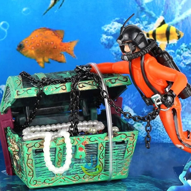 Schatztruhe Aquarium Dekorationen Schatzjäger Aquarium Dekoration Zubehör Taucher Actionfigur Aquarium Ornament