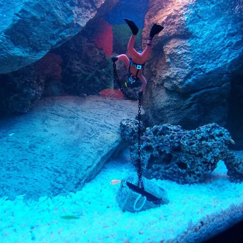 Schatztruhe Aquarium Dekorationen Schatzjäger Aquarium Dekoration Zubehör Taucher Actionfigur Aquarium Ornament
