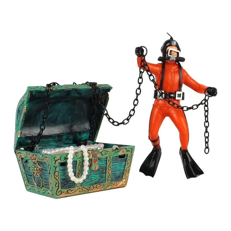 Schatztruhe Aquarium Dekorationen Schatzjäger Aquarium Dekoration Zubehör Taucher Actionfigur Aquarium Ornament