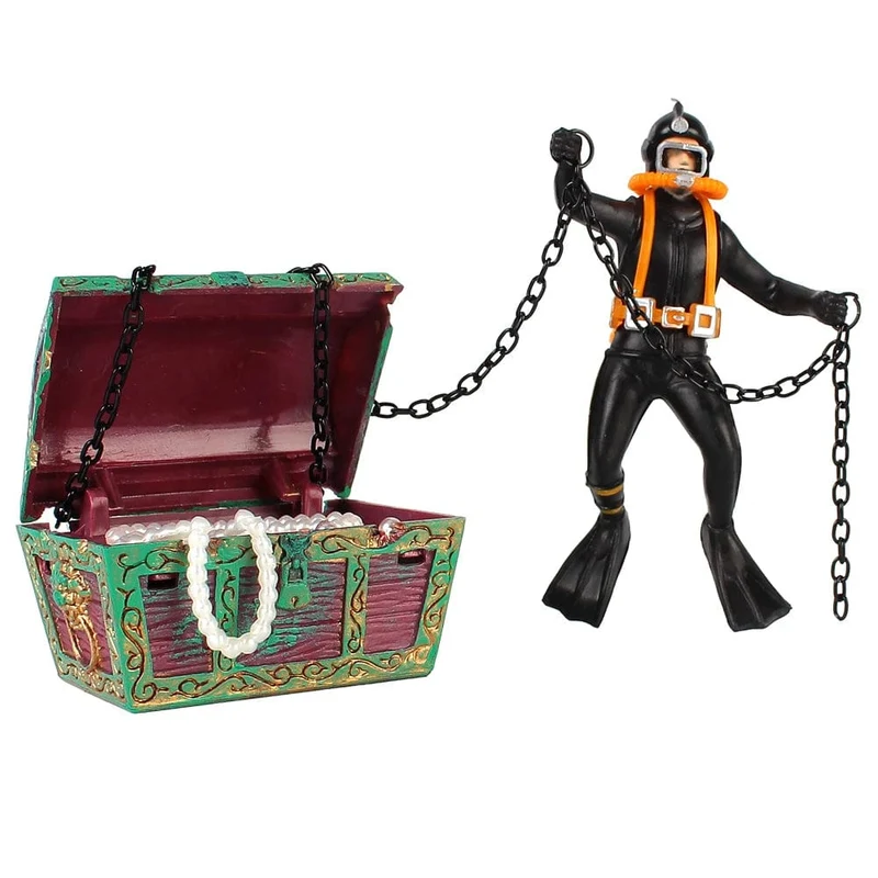 Schatztruhe Aquarium Dekorationen Schatzjäger Aquarium Dekoration Zubehör Taucher Actionfigur Aquarium Ornament