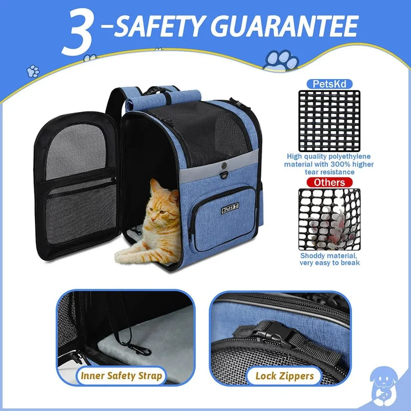 Hundetragetasche, Haustier-Doppelschulter-Rucksack, stabiler Rahmen, atmungsaktiv, faltbare Hunde-Doppeltüren-Tasche, passend für 20 lbs Haustiere, Reiseset