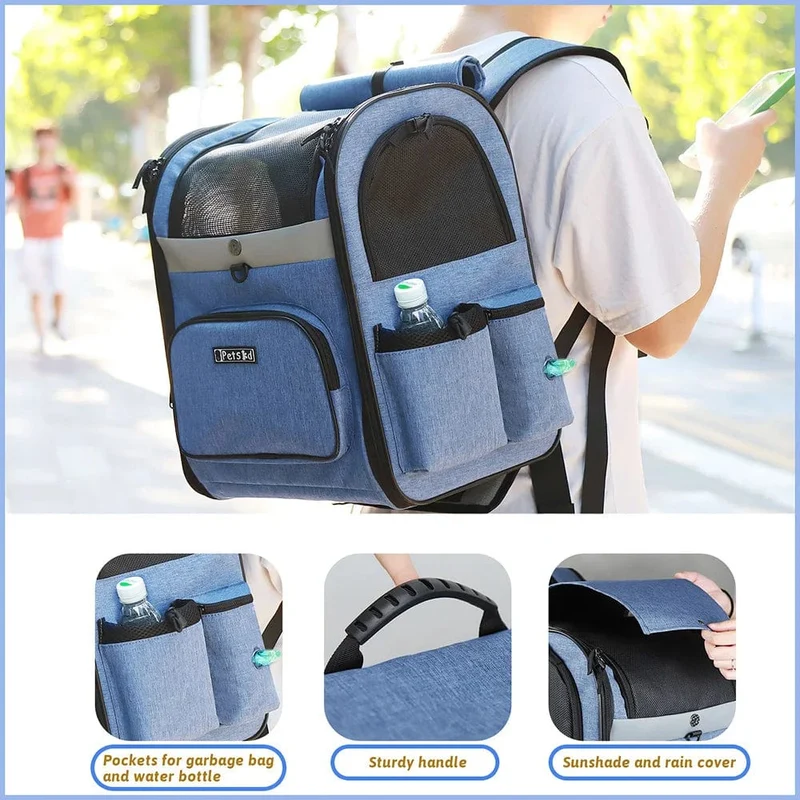 Hundetragetasche, Haustier-Doppelschulter-Rucksack, stabiler Rahmen, atmungsaktiv, faltbare Hunde-Doppeltüren-Tasche, passend für 20 lbs Haustiere, Reiseset