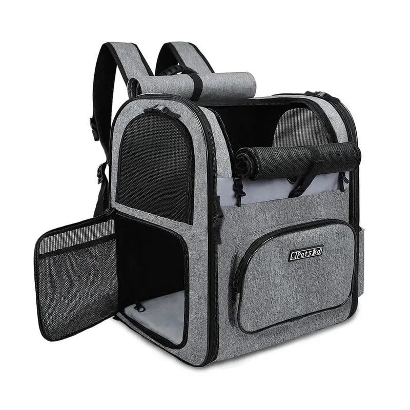 Hundetragetasche, Haustier-Doppelschulter-Rucksack, stabiler Rahmen, atmungsaktiv, faltbare Hunde-Doppeltüren-Tasche, passend für 20 lbs Haustiere, Reiseset