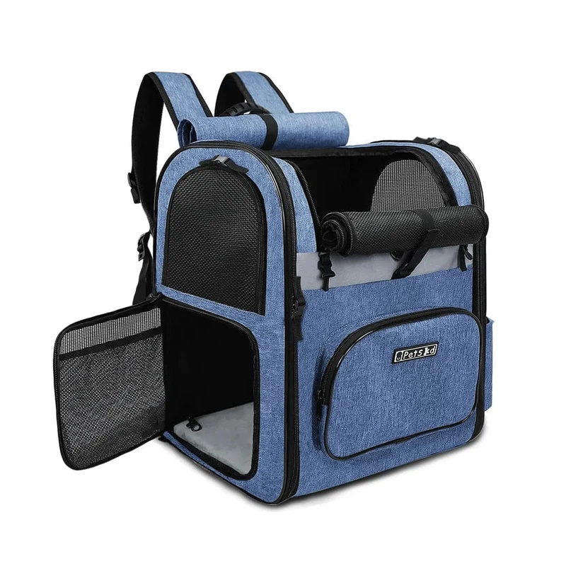 Hundetragetasche, Haustier-Doppelschulter-Rucksack, stabiler Rahmen, atmungsaktiv, faltbare Hunde-Doppeltüren-Tasche, passend für 20 lbs Haustiere, Reiseset