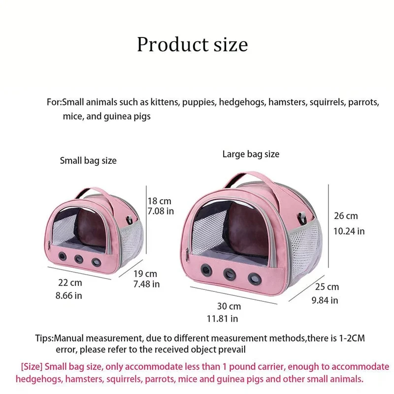 Tragbare Tragetasche für Kleintiere, Transporttasche für Meerschweinchen, Käfig, Haustier-Transporttasche für Hamster, Igel, Papageien, Ratten und andere Kleintiere