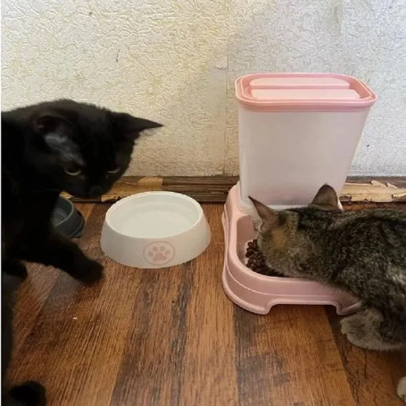 Automatischer Futterspender für Katzen und Haustiere, Trinknapf mit großer Kapazität, Kombination aus Getreideaufbewahrungseimer und Futternapf für Haustiere, Heimtierbedarf