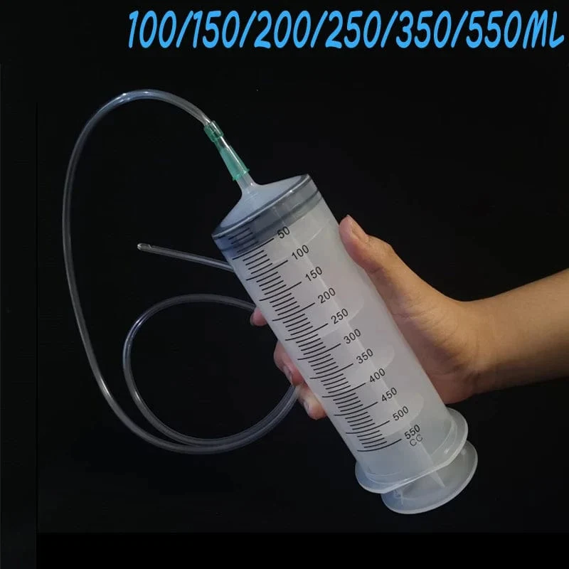 Große Spritze 100 ml-550 ml mit 100 cm Schlauch, wiederverwendbarer Messinjektor für Tierfütterung, Öl, Wasser, Flüssigkeit, Nährstoffe, große Spritze