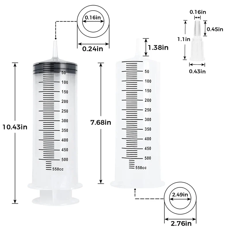 Große Spritze 100 ml-550 ml mit 100 cm Schlauch, wiederverwendbarer Messinjektor für Tierfütterung, Öl, Wasser, Flüssigkeit, Nährstoffe, große Spritze