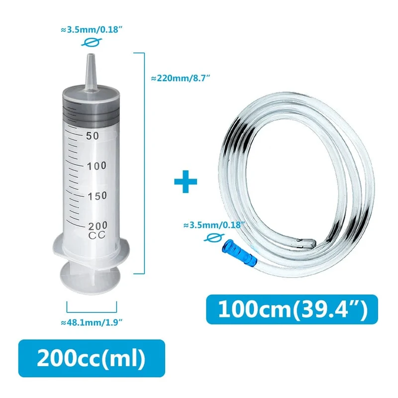 Große Spritze 100 ml-550 ml mit 100 cm Schlauch, wiederverwendbarer Messinjektor für Tierfütterung, Öl, Wasser, Flüssigkeit, Nährstoffe, große Spritze