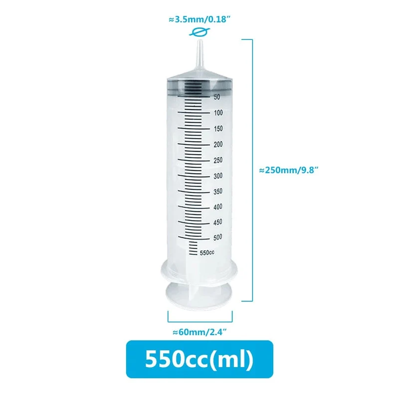 Große Spritze 100 ml-550 ml mit 100 cm Schlauch, wiederverwendbarer Messinjektor für Tierfütterung, Öl, Wasser, Flüssigkeit, Nährstoffe, große Spritze