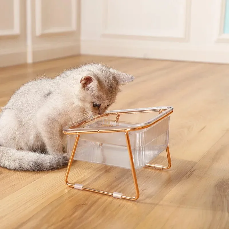 Doppelnapf für Haustiere, transparenter Katzennapf mit hohem Fuß, Wasser trinken, Katzenfutter mit goldenem Ständer, erhöhter Wasserzufuhr, Hundenapfzubehör