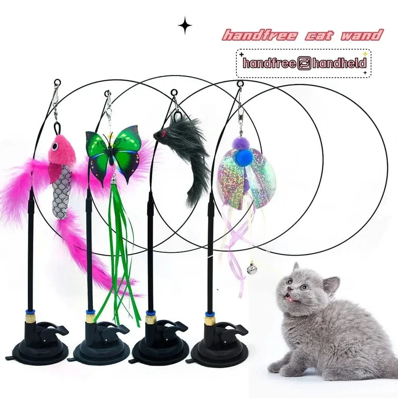 Haustier-Katzenspielzeug, Katzenstab, flauschige Feder mit Glöckchen, Saugnapf, Katzenstock-Spielzeug, interaktives Spielzeug für Katzen, Kätzchen, Jagd, Übung, Haustierprodukt