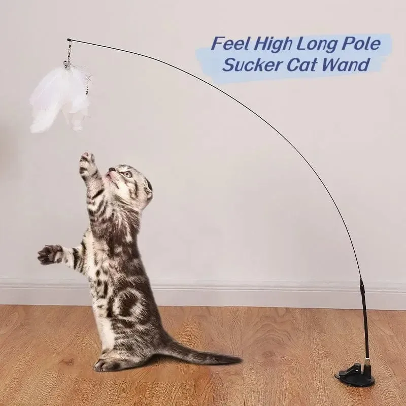 Haustier-Katzenspielzeug, Katzenstab, flauschige Feder mit Glöckchen, Saugnapf, Katzenstock-Spielzeug, interaktives Spielzeug für Katzen, Kätzchen, Jagd, Übung, Haustierprodukt