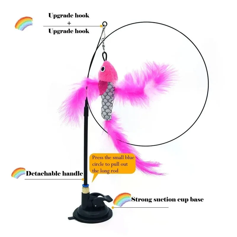Haustier-Katzenspielzeug, Katzenstab, flauschige Feder mit Glöckchen, Saugnapf, Katzenstock-Spielzeug, interaktives Spielzeug für Katzen, Kätzchen, Jagd, Übung, Haustierprodukt