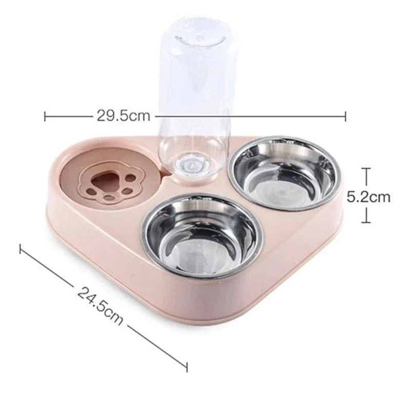 3-in-1-Futternapf für Hunde und Katzen mit Flasche, automatischer Trinkbrunnen, tragbar, langlebig, Edelstahl, 3 Näpfe, Heimtierbedarf
