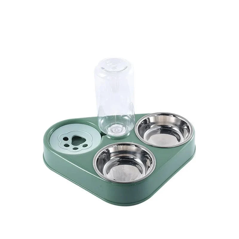 3-in-1-Futternapf für Hunde und Katzen mit Flasche, automatischer Trinkbrunnen, tragbar, langlebig, Edelstahl, 3 Näpfe, Heimtierbedarf