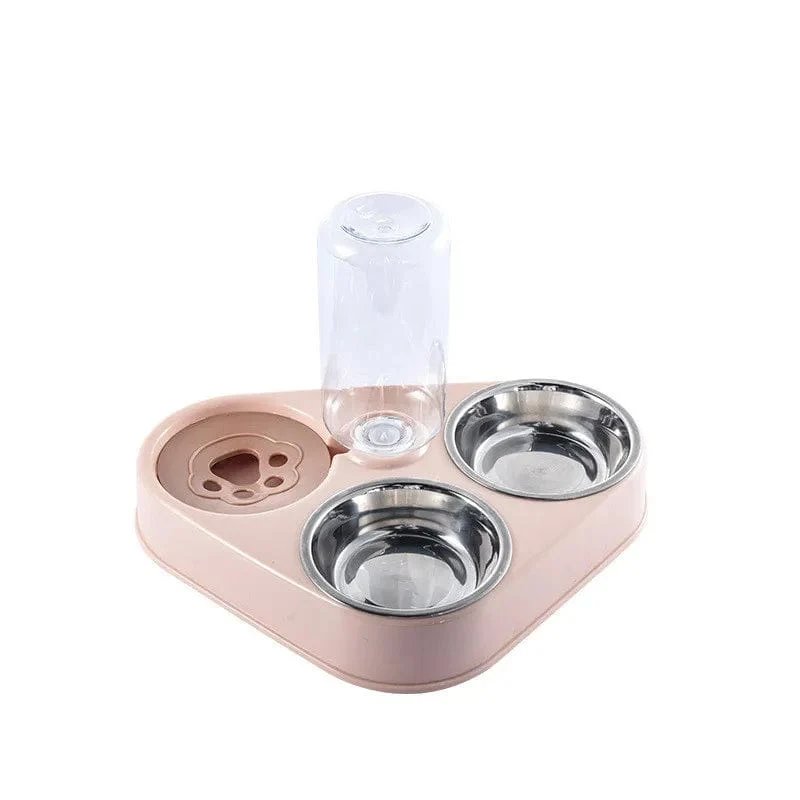 3-in-1-Futternapf für Hunde und Katzen mit Flasche, automatischer Trinkbrunnen, tragbar, langlebig, Edelstahl, 3 Näpfe, Heimtierbedarf
