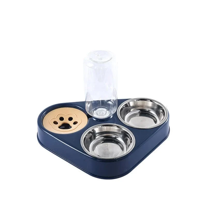3-in-1-Futternapf für Hunde und Katzen mit Flasche, automatischer Trinkbrunnen, tragbar, langlebig, Edelstahl, 3 Näpfe, Heimtierbedarf