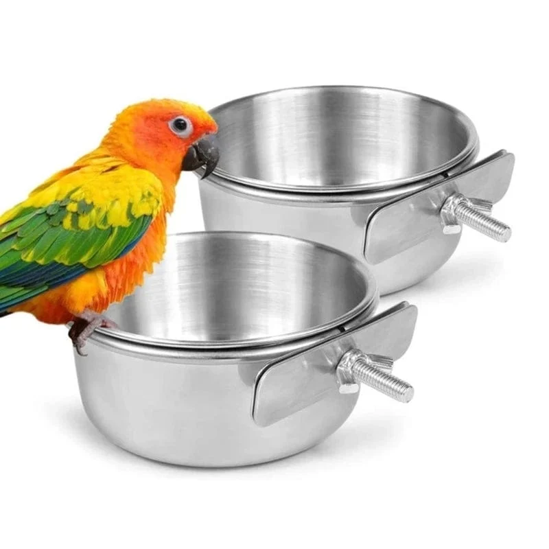Papageien-Futternäpfe, Vogelfutterschale, abnehmbare Futternäpfe aus Edelstahl mit Klemmhalterung für den Käfig für Kleintiere, Vogelkäfig