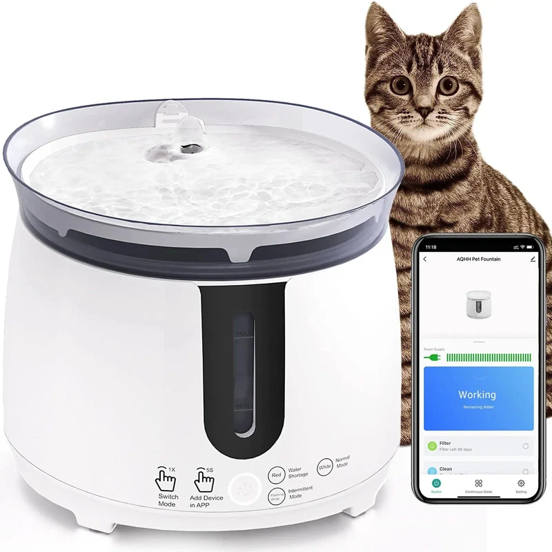 AQHH Katzentrinkbrunnen mit kabelloser Pumpe, Haustier-Wasserbrunnen für Katzen im Inneren, automatischer intelligenter Brunnen, App-Steuerung, einfache Reinigung