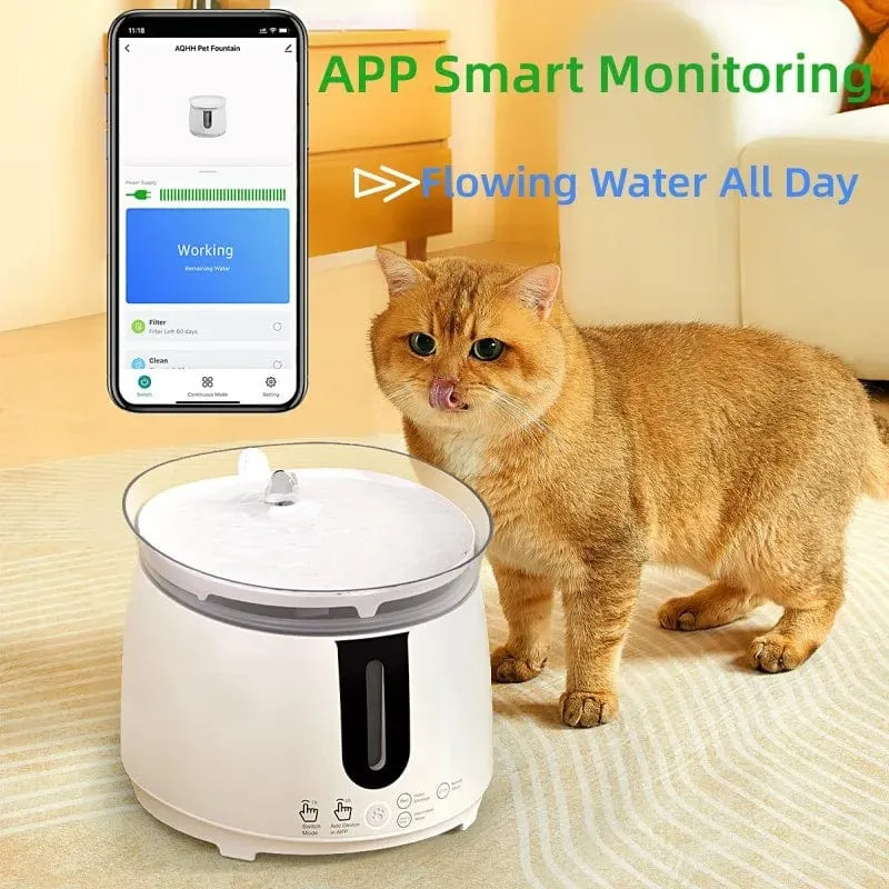 AQHH Katzentrinkbrunnen mit kabelloser Pumpe, Haustier-Wasserbrunnen für Katzen im Inneren, automatischer intelligenter Brunnen, App-Steuerung, einfache Reinigung