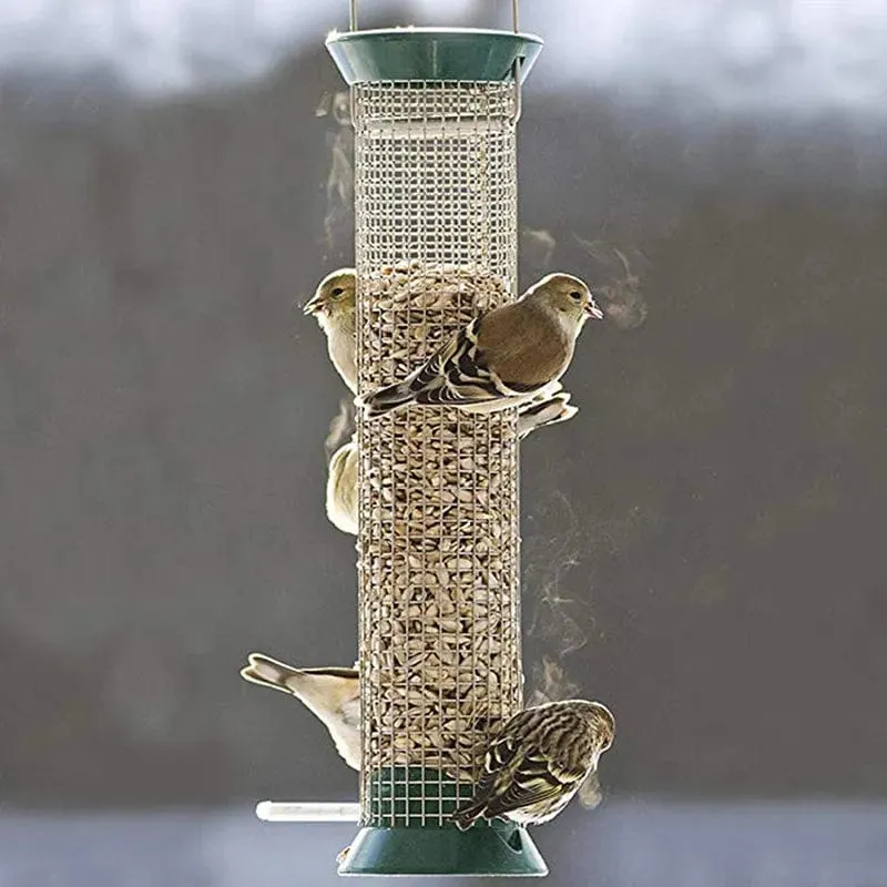 Vogelhäuschen aus Netzgewebe für den Außenbereich, Haken zum Aufhängen, dunkelgrün, Futterspender mit mehreren Löchern, für den Außenbereich, Garten, Balkon, Veranda, Haustierbedarf, Zubehör
