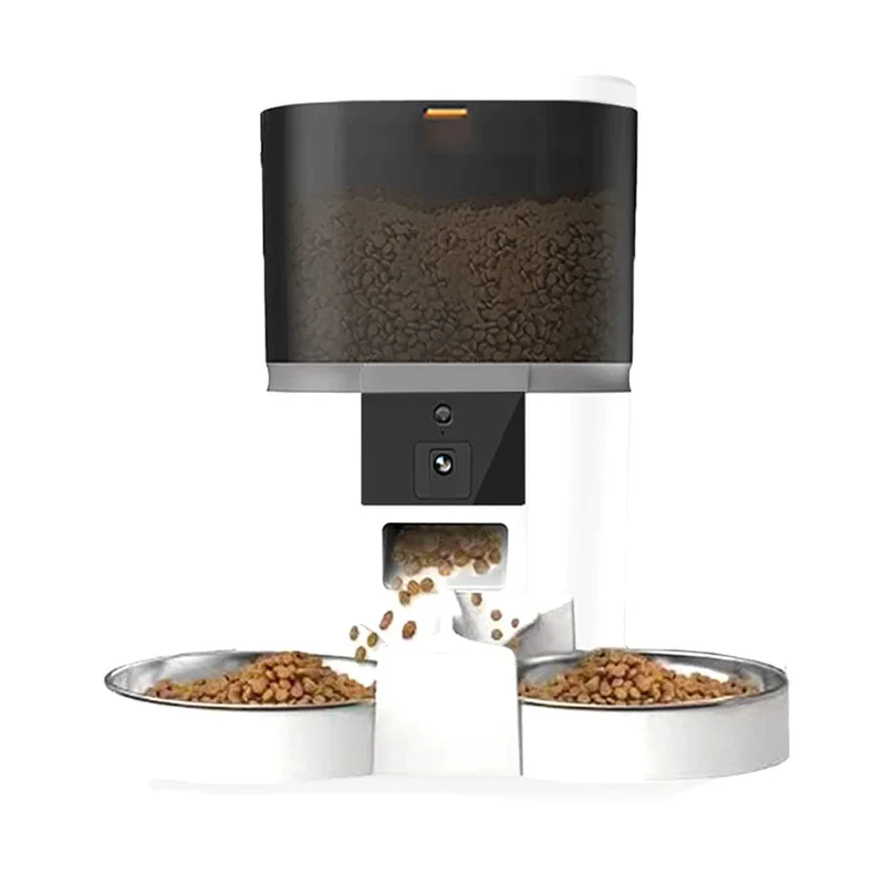 4L Mit HD-Kamera Automatischer Futterspender für Katzen und Hunde Automatischer Spender für Futter für zwei Haustiere Katzen und Hunde Fütterung per Fernzugriff
