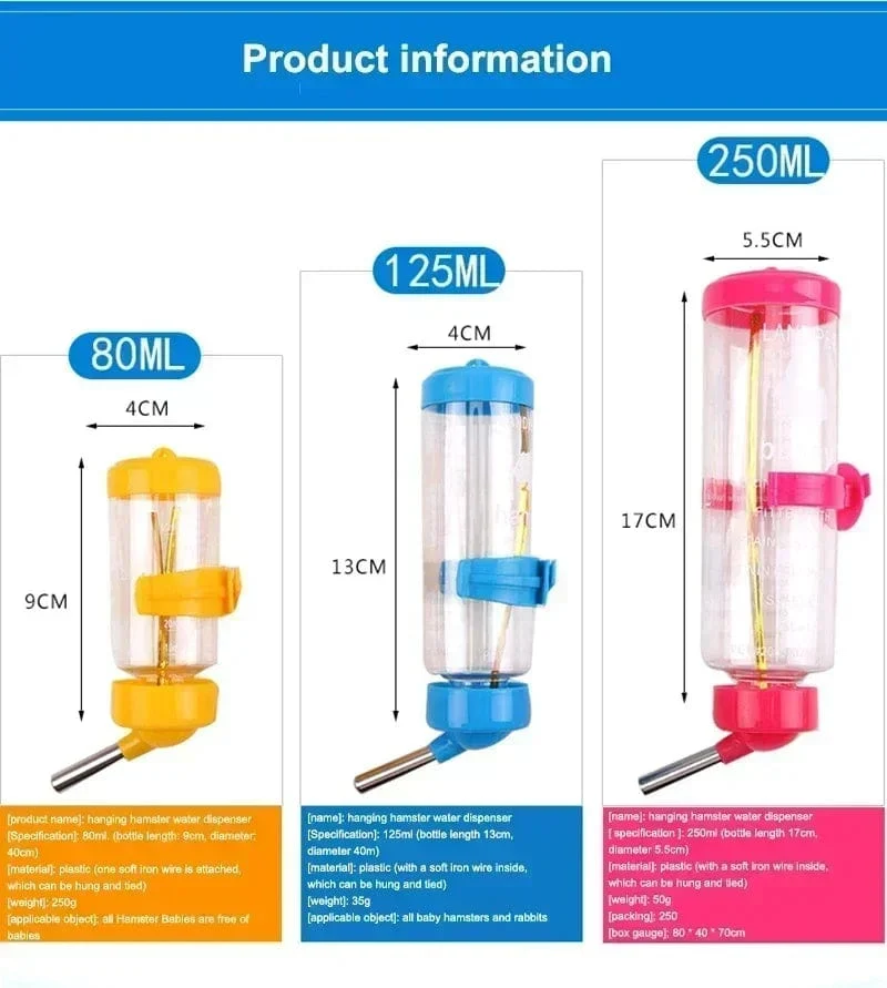 Kunststoff Hamster Trinker Wasser Flasche Dispenser Feeder Hängen Meerschweinchen Eichhörnchen Kaninchen Trinkflasche Pet Trinkbrunnen