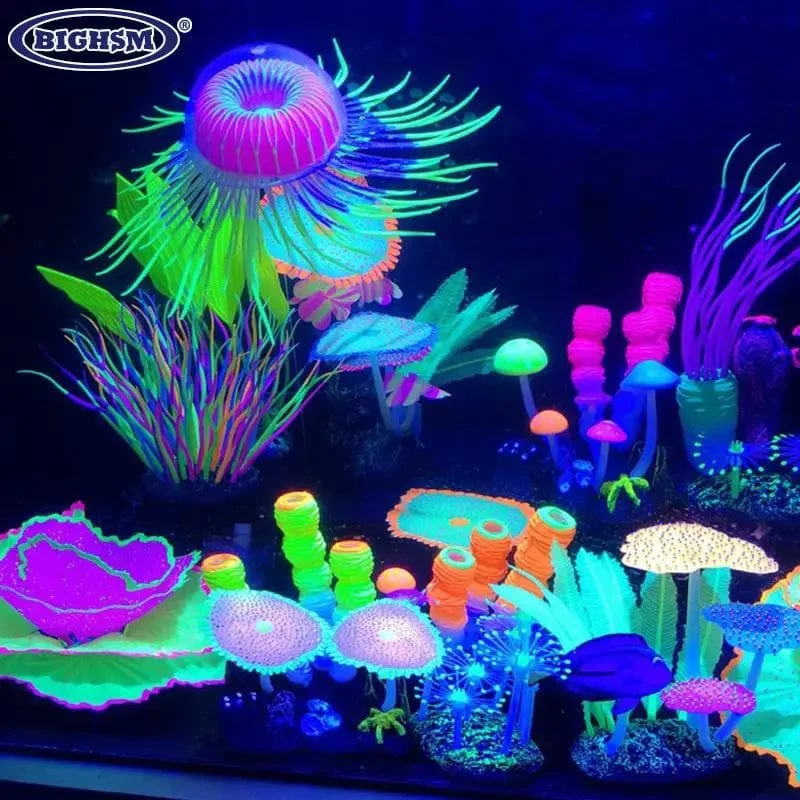 Fluoreszierendes Aquarium-Dekor, Aquarium-Landschaftsbau, Korallensimulation, Korallenornamente, kleine Unterwasserwelt-Landschaftsdekoration